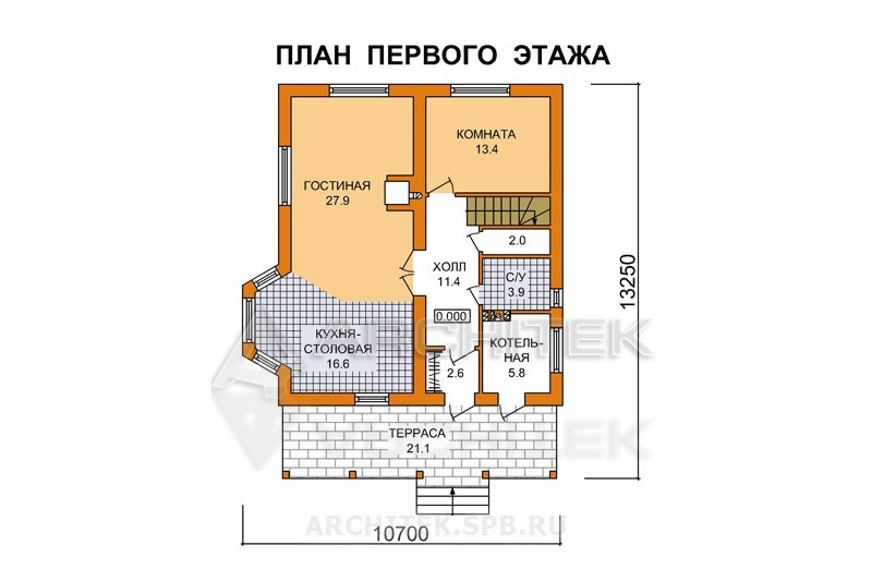 G-115-P Проект дома из газобетона с мансардой, эркером и террасой