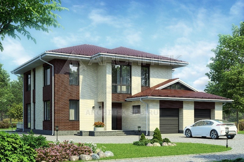 G-122-6P Проект дома из газобетона с гаражом и террасой