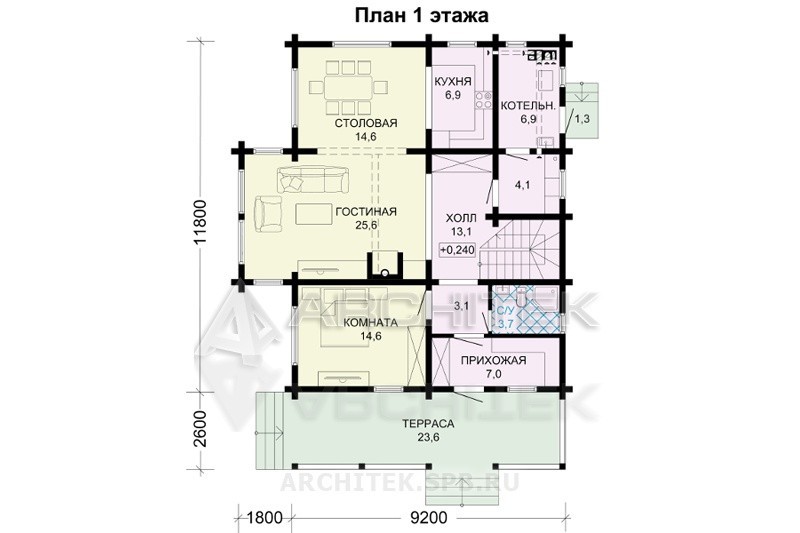 G-126-1D Проект дома из бруса с мансардой, эркером, террасой, балконом