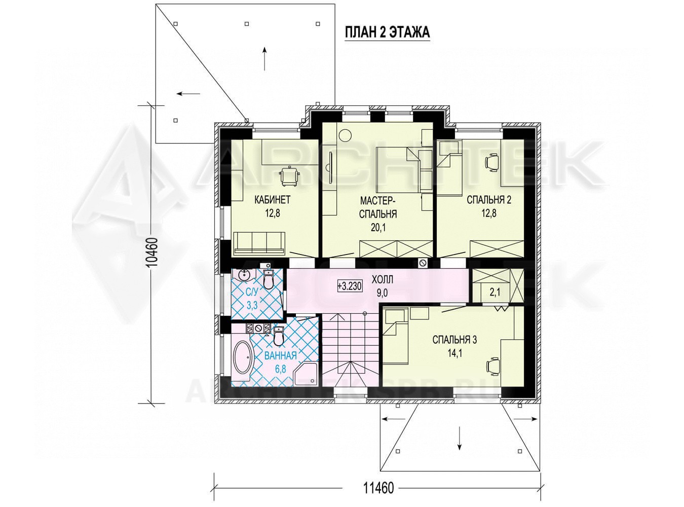 G-128-1K проект 2ух-этажного дома из кирпича (керам. блоков) со вторым светом и террасой