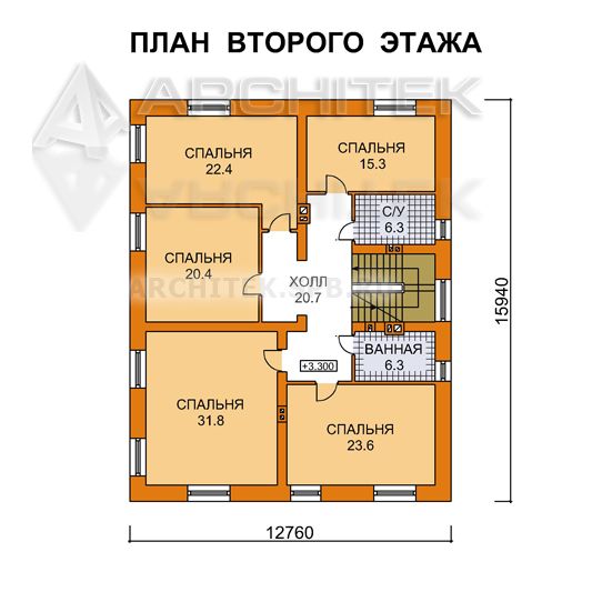 J-029-K проект двухэтажного простого дома из кирпича