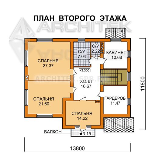J-035-P проект простого двухэтажного дома из пеноблоков с балконом