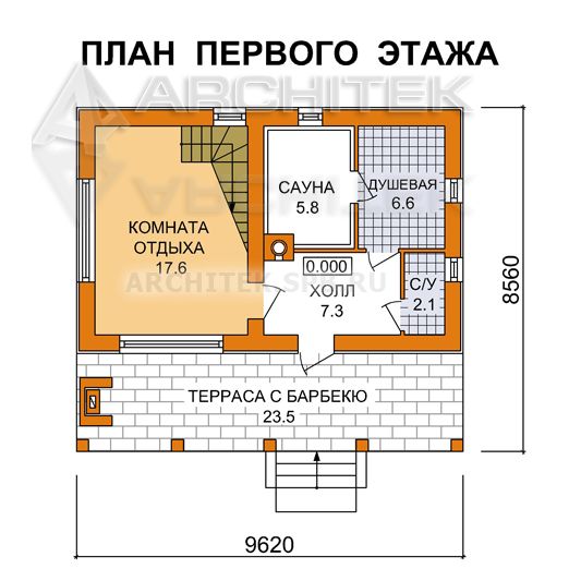 J-036-P проект бани из пеноблоков c жилыми комнатами и барбекю