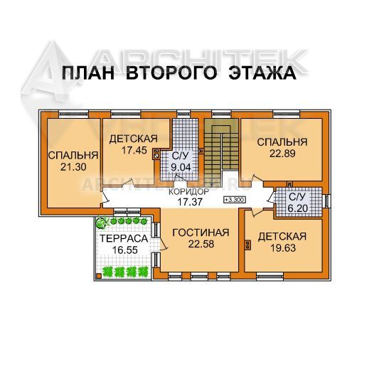 J-043-P проект дома из газобетона с террасой и сауной
