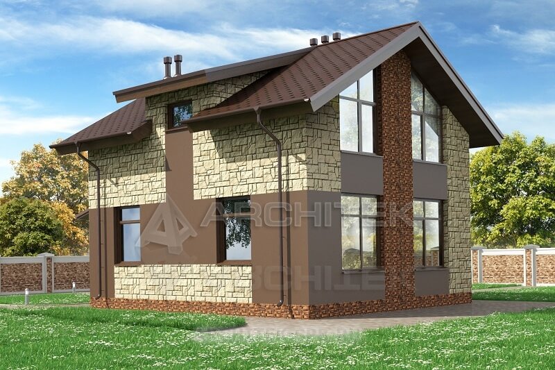 N-007-P Проект маленького простого дома из газобетона с мансардой 6.7х8.2