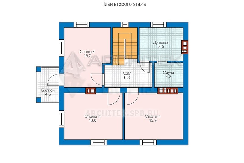 PD-001-4P проект небольшого энергоэффективного дома из газобетона с сауной, балконом 9.4х9.9