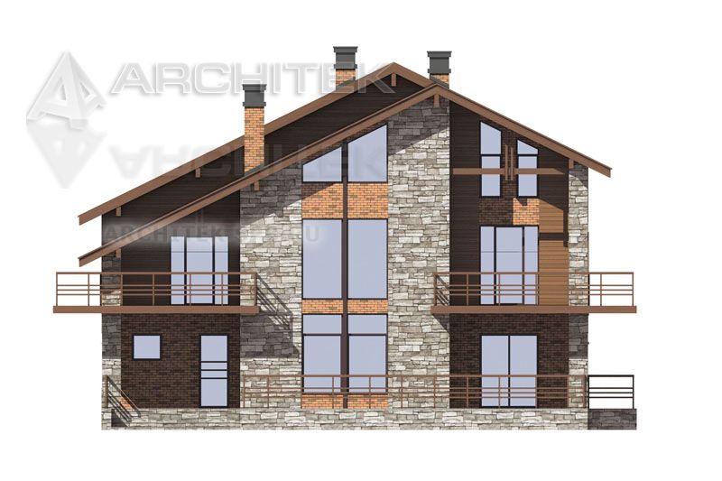 PD-006-1K проект кирпичного дома с террасой, балконом и вторым светом