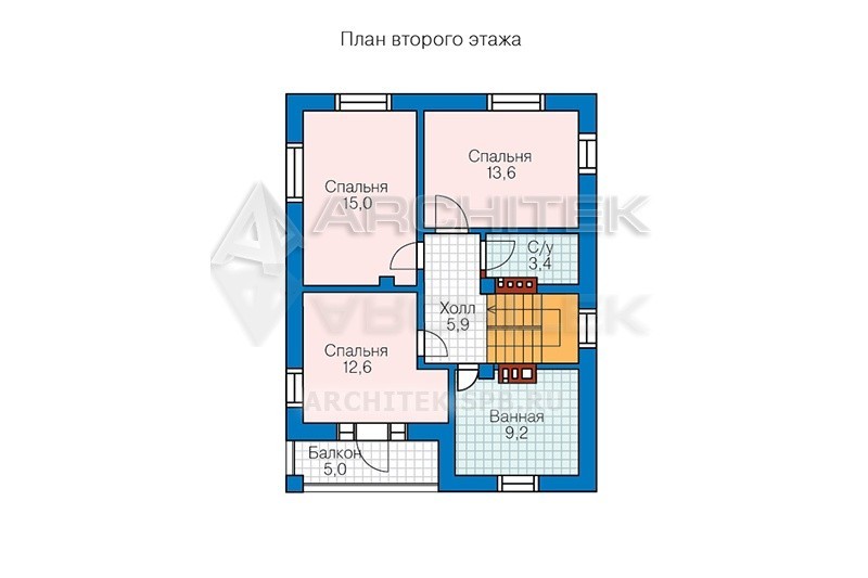 PD-018-4P проект простого дома из пеноблоков с балконом, террасой