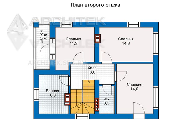PD-018-K проект небольшого кирпичного коттеджа с террасой и балконом