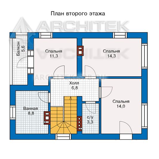PD-018-P проект двухэтажного коттеджа из газобетона с террасой