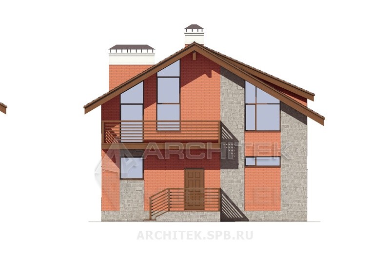PD-021-2K Проект дома из кирпича с мансардой, балконом, террасой