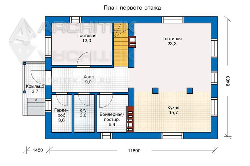 PD-024-K Проект небольшого кирпичного коттеджа с мансардой