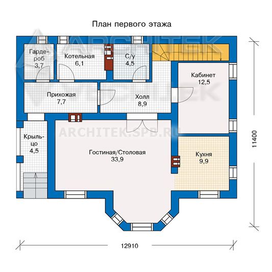 PD-025-P Проект двухэтажного дома из газобетона с эркером и балконом