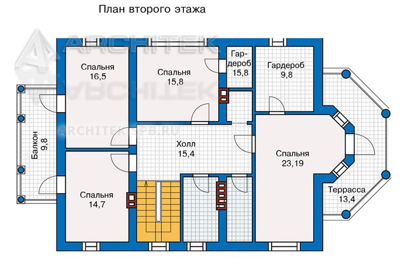 PD-026-P Проект коттеджа из газобетона эркером и террасой