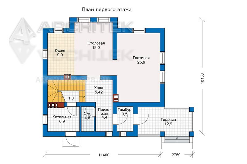 PD-027-K Проект кирпичного дома с мансардой и террасой
