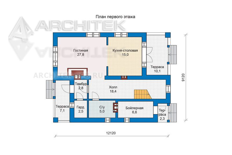 PD-030-K Проект небольшого кирпичного дома с террасой и балконом