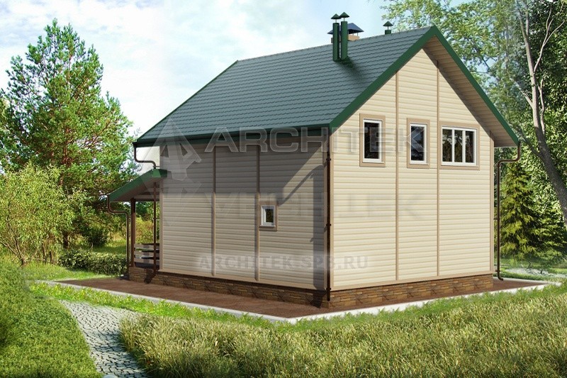 RL-019-F Проект каркасного дома с мансардой, террасой 8х9
