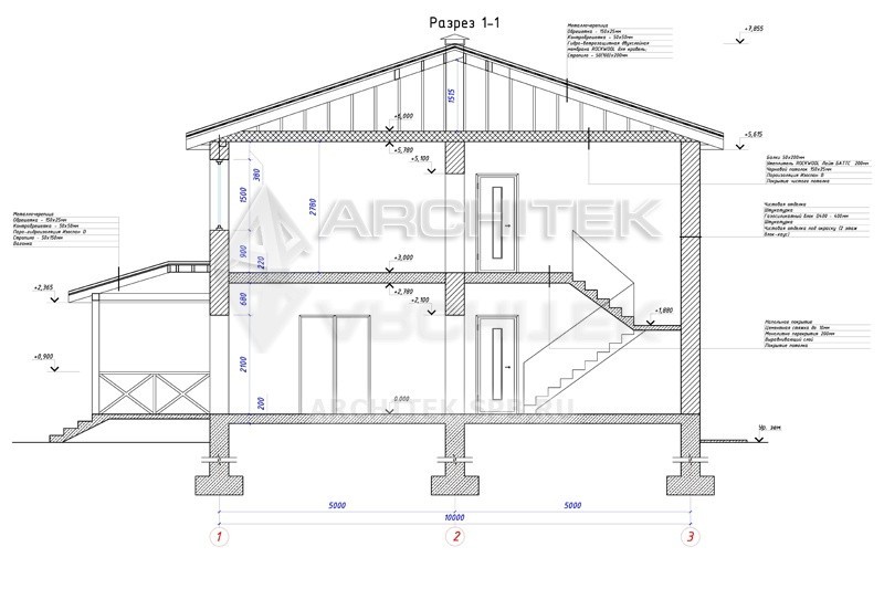 RL-048-P Проект простого дома из газобетона с террасой 10х10