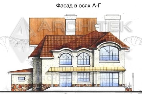 SM-002-K проект кирпичного дома с гаражом, мансардой, цокольным этажом, эркером, вторым светом, сауной, балконом
