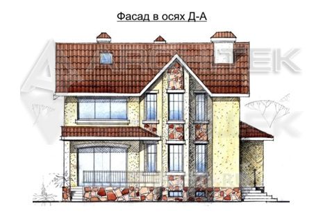 SM-004-K проект кирпичного дома с мансардой, цокольным этажом, гаражом, эркером, террасой