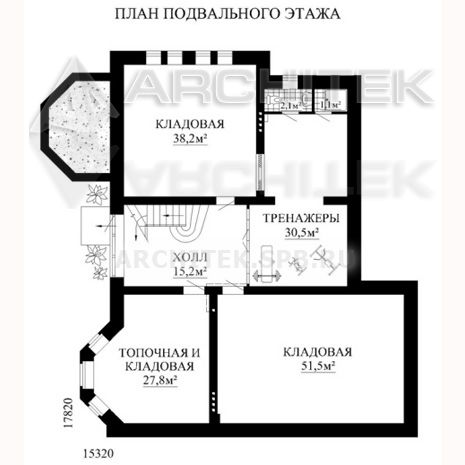 SM-005-K проект кирпичного дома с цокольным этажом, эркером, балконом, террасой