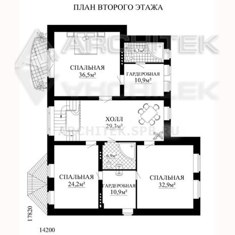 SM-005-K проект кирпичного дома с цокольным этажом, эркером, балконом, террасой