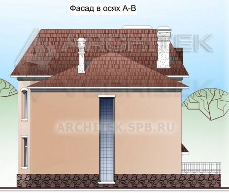SM-008-K проект кирпичного дома с цокольным этажом, гаражом, эркером, террасой
