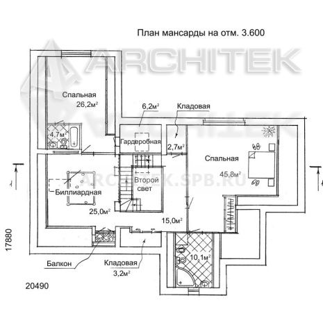 SM-009-K проект кирпичного дома с мансардой, вторым светом, террасой