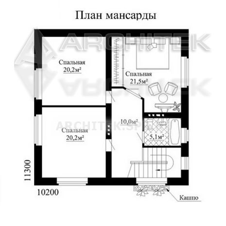SM-011-K проект энергоэффективного дома 10×12 из кирпича с мансардой и верандой