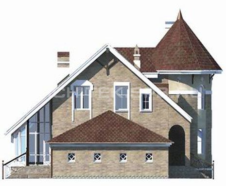 T-005-P Проект дома из пеноблоков с мансардой, гаражом, эркером, верандой