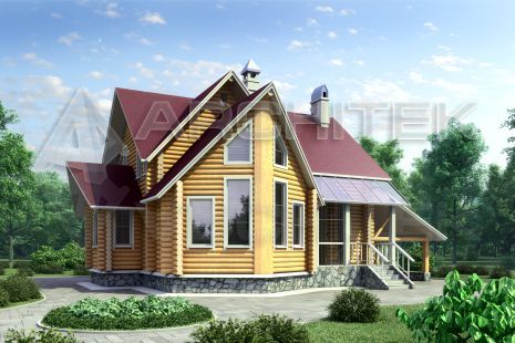 T-006-D Проект бревенчатого дома с мансардой, эркером, вторым светом
