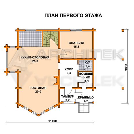T-006-D Проект бревенчатого дома с мансардой, эркером, вторым светом