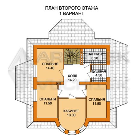 T-007-P Проект коттеджа из газобетона с мансардой, эркером, верандой 9×12.6