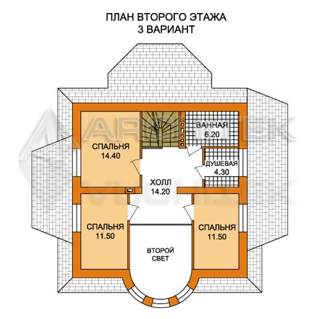 T-007-P Проект коттеджа из газобетона с мансардой, эркером, верандой 9×12.6