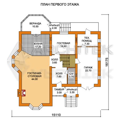 T-009-K Проект дома из кирпича с гаражом, мансардой, эркером, балконом, верандой