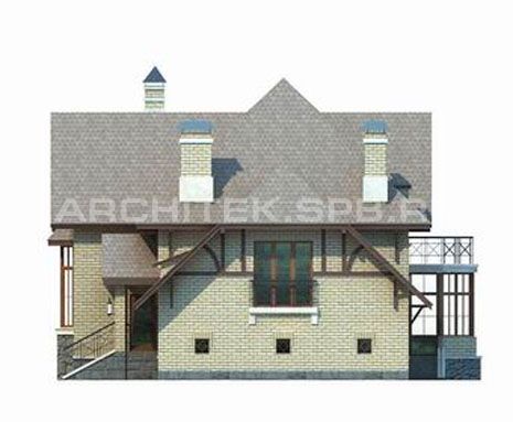 T-009-K Проект дома из кирпича с гаражом, мансардой, эркером, балконом, верандой