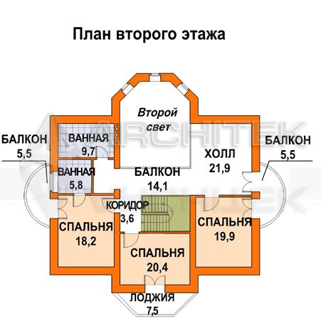 T-012-K Проект дома из кирпича с мансардой, балконом, эркером, вторым светом, террасой 14×16
