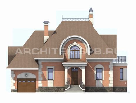 T-014-P Проект дома из пеноблоков с мансардой, гаражом, эркером, балконом, верандой 14.4×15.9