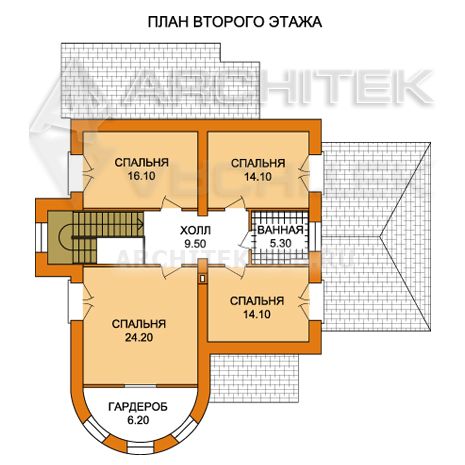 T-018-K Проект дома из кирпича с мансардой, гаражным навесом, эркером, верандой 14×15