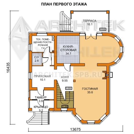 T-020-K Проект двухэтажного коттеджа из кирпича с эркером, сауной, террасой