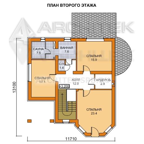 T-020-P Проект двухэтажного коттеджа из газобетона с эркером, сауной, террасой