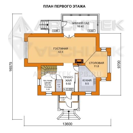 T-025-P Проект дома из газобетона с мансардой, балконом, верандой, эркером 13.3×16.6