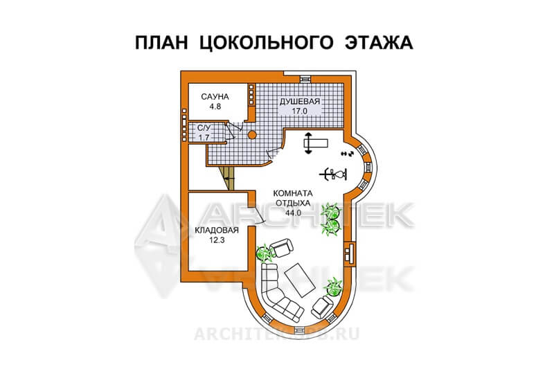T-038-P Проект дома из пеноблоков с цокольным этажом, мансардой, гаражом, эркером, балконом, вторым светом 11.7×12.3