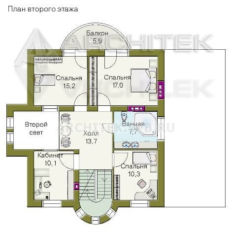T-040-K Проект дома из кирпича с мансардой, гаражом, эркером, вторым светом, балконом 10.2×14.4