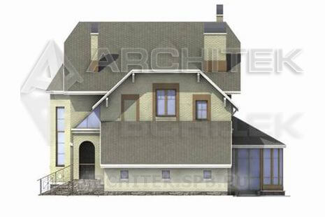 T-043-P Проект дома из пеноблоков с мансардой, гаражом, верандой 12.3×15.3
