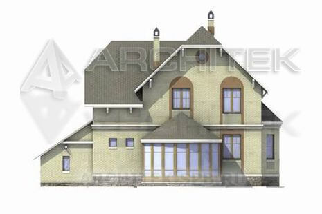 T-043-P Проект дома из пеноблоков с мансардой, гаражом, верандой 12.3×15.3