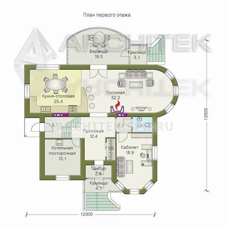 T-056-P Проект двухэтажного коттеджа с эркером из газобетона 12.3×13.5
