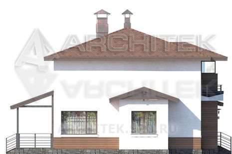 T-064-P Проект коттеджа из пеноблоков с балконом и террасой 11.1×13.8