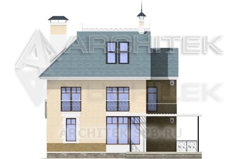 T-066-K Проект коттеджа из кирпича с мансардой, балконом, террасой 10.8×11.7