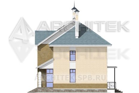 T-066-P Проект коттеджа из пеноблоков с мансардой, балконом, террасой 10.8×11.7